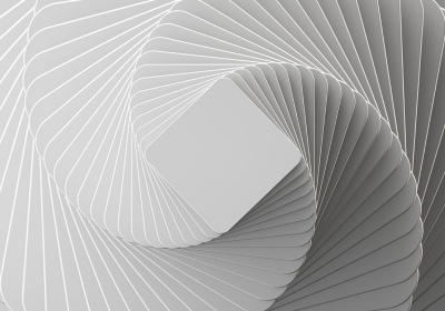 Abstract rendering of overlapping paper cards in a spiral shape